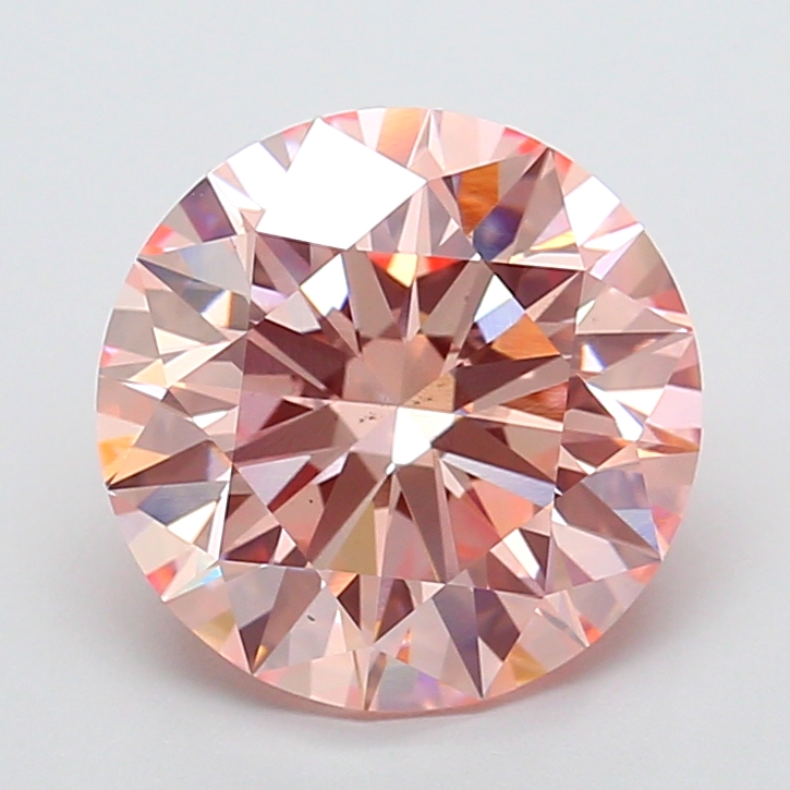 Actual 5.01 carat Fancy Intense Pink Round lab-grown diamond