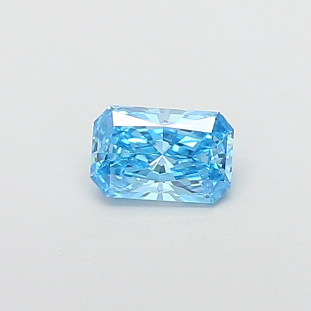 Actual 0.45 carat Fancy Vivid Blue Radiant lab-grown diamond