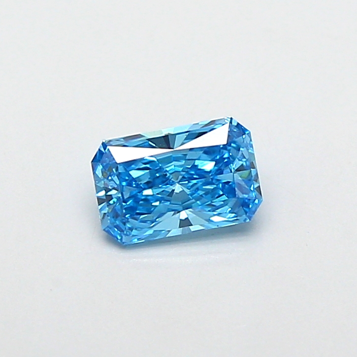 Actual 0.49 carat Fancy Vivid Blue Radiant lab-grown diamond