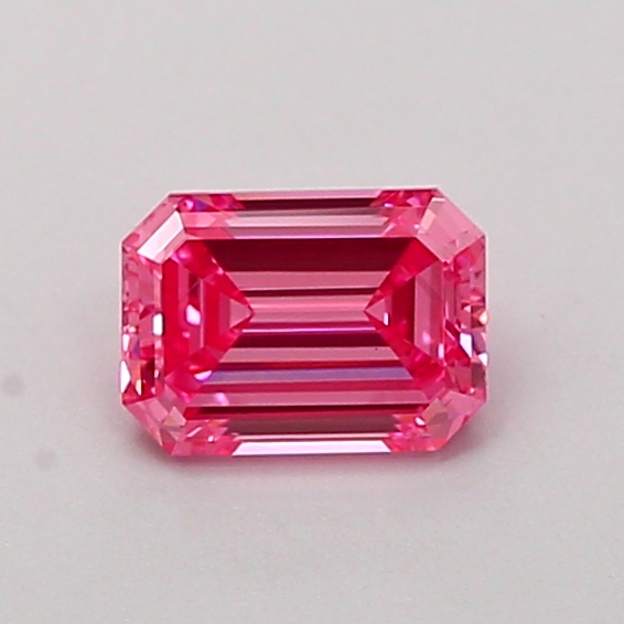 Actual 0.52 carat Fancy Vivid Pink Emerald lab-grown diamond
