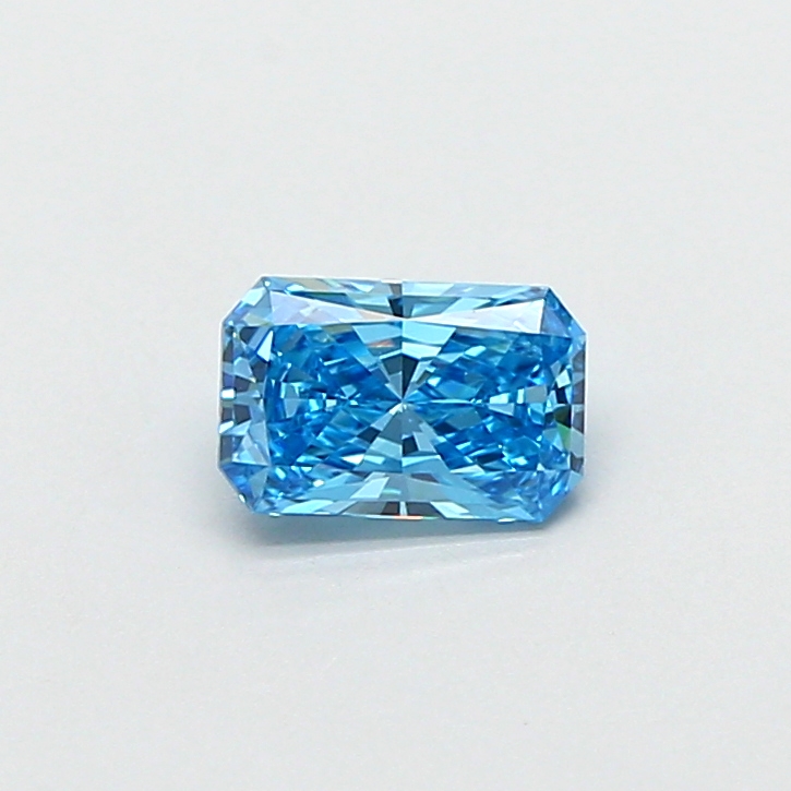 Actual 0.43 carat Fancy Vivid Blue Radiant lab-grown diamond