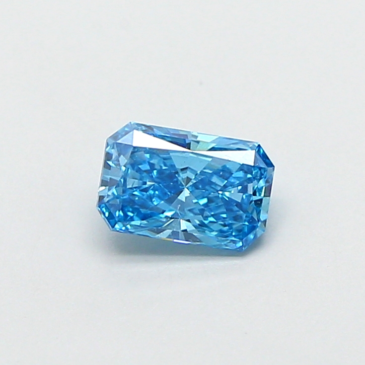 Actual 0.49 carat Fancy Vivid Blue Radiant lab-grown diamond