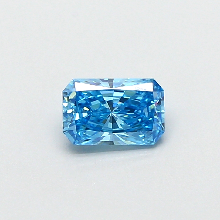 Actual 0.49 carat Fancy Vivid Blue Radiant lab-grown diamond