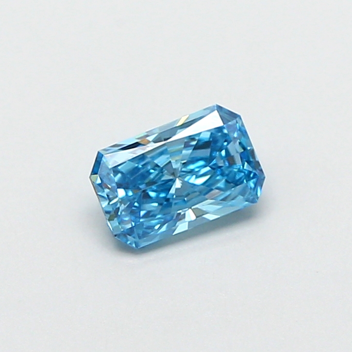 Actual 0.48 carat Fancy Vivid Blue Radiant lab-grown diamond