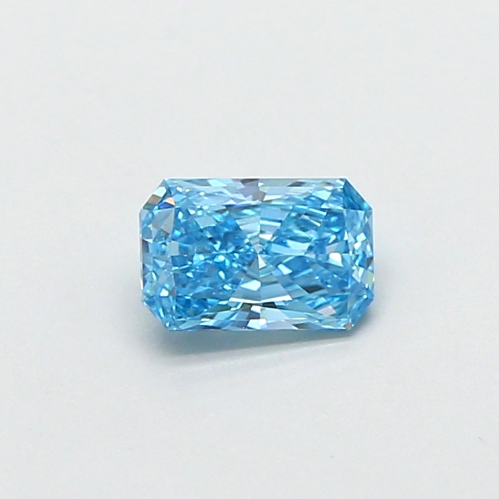 Actual 0.49 carat Fancy Vivid Blue Radiant lab-grown diamond