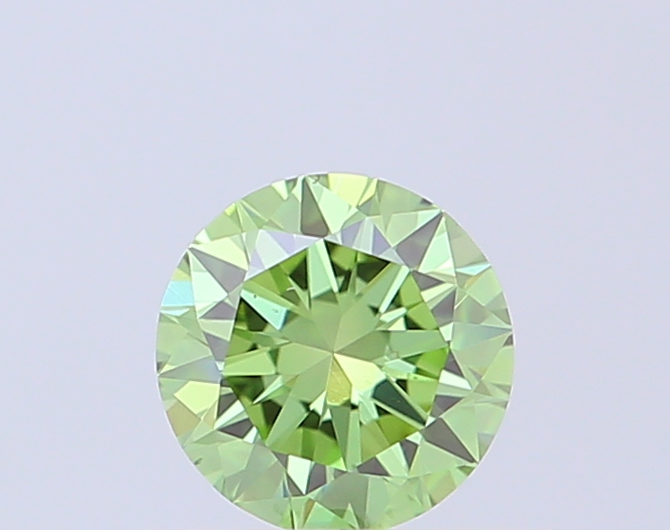 Actual 0.38 carat Vivid Green Round lab-grown diamond