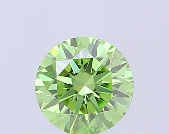 Actual 0.44 carat Vivid Green Round lab-grown diamond