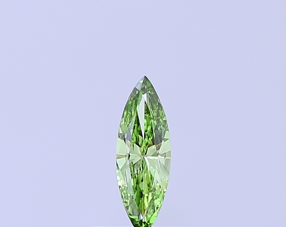 Actual 0.31 carat Fancy Vivid Green Marquise lab-grown diamond