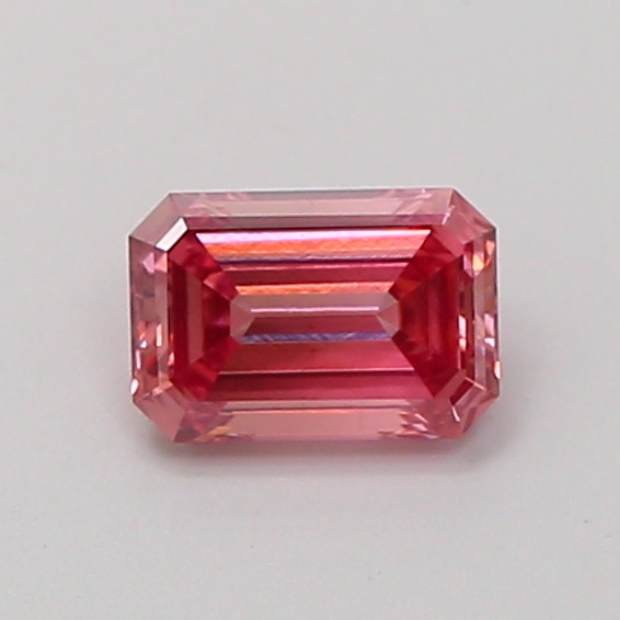 Actual 0.52 carat Fancy Vivid Pink Emerald lab-grown diamond