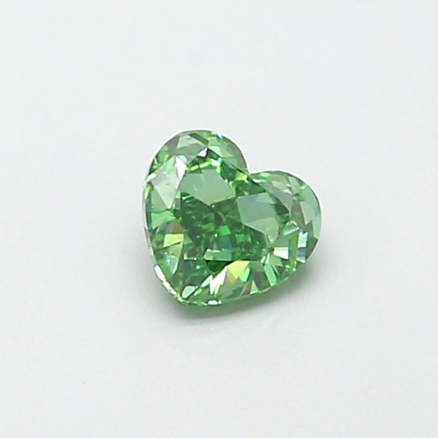 Actual 0.45 carat Fancy Vivid Greenish Green Heart lab-grown diamond